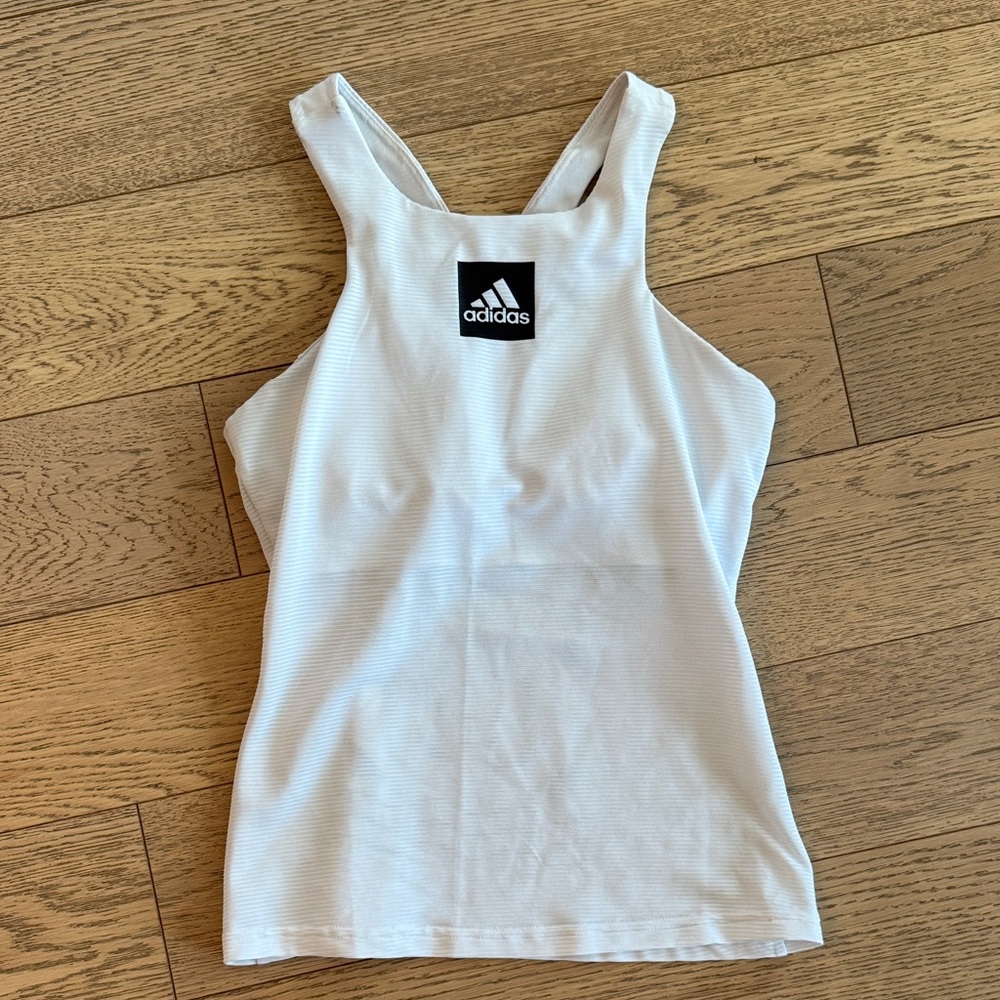 Adidas Women's White Tennis Tank Top with built in shelf bra